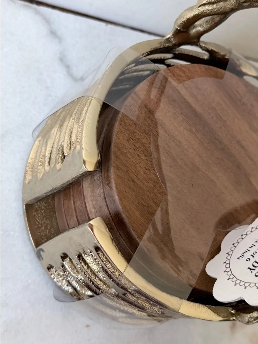Gold Metallic Coaster Set with Holder